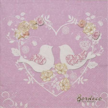 Serwetka do decoupage firmy AMBIENTE serce shabby chic róż 33x33cm